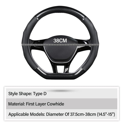 Ergocar Car Steering Wheel Cover Non-slip Car Steering Wheel Protector Sport D-shape Carbon Fiber & First Layer Cowhide Universal For Diameter 38cm(15") (D-Black)