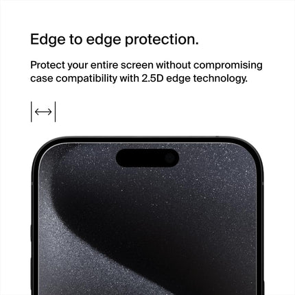 Belkin ScreenForce TemperedGlass Treated Privacy Screen Protector for iPhone 15 Pro Max - Slim & Scratch-Resistant - Includes Easy Align Tray for Bubble Free Application