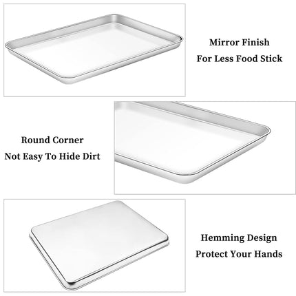 Deedro Baking Sheet & Rack Set [2 Sheets + 2 Racks], Stainless Steel, 16 x 12 x 1 Inch, Heavy Duty, Non-Toxic, Easy Clean