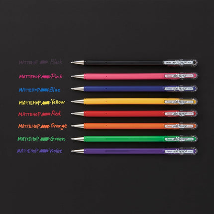 Pentel Arts Hybrid MATTEHOP Bolígrafo de gel, 1.0 mm, naranja mate, amarillo mate, rosa mate, violeta mate, paquete de 4 bolígrafos (K110VBP4M1)