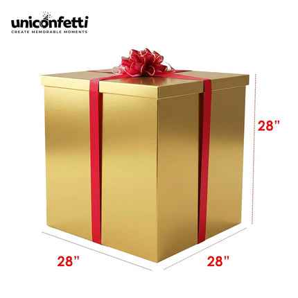 Giant Gift Box 28x28x28in JUMBO Extra Large Cardboard Decorative Box with Lid for Birthday Surprise, Pregnancy Announcement, Gender Reveal, Christmas Presents & Other Celebrations (Gold)
