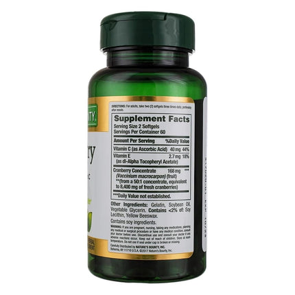 Nature's Bounty Cranberry Fruit Softgels 4200Mg Plus Vitamin C, 100 Count