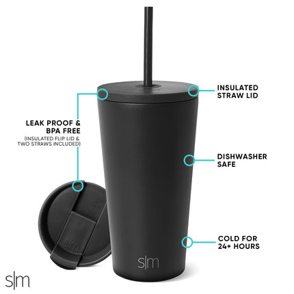 Simple Modern Insulated Tumbler with Lid and Straw | Iced Coffee Cup Reusable Stainless Steel Water Bottle Travel Mug | Gifts for Women Men Her Him | Classic Collection | 16oz | Blush