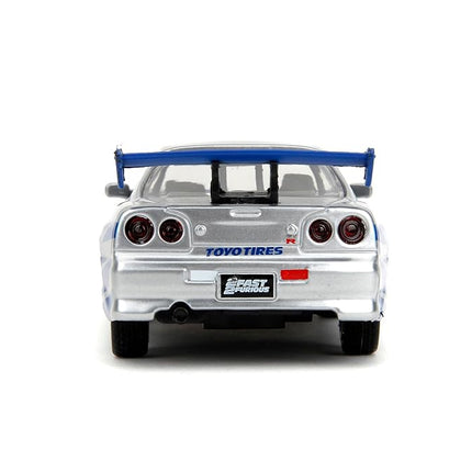 Jada JA97184 1:32 Brian's 1999 Nissan Skyline GT-R (R34) -Silver/Blue, Gris/Bleu