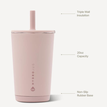 HydroJug Everyday Tumbler 14 oz, Ceramic-Lined Straw Cup, Dusty Rose