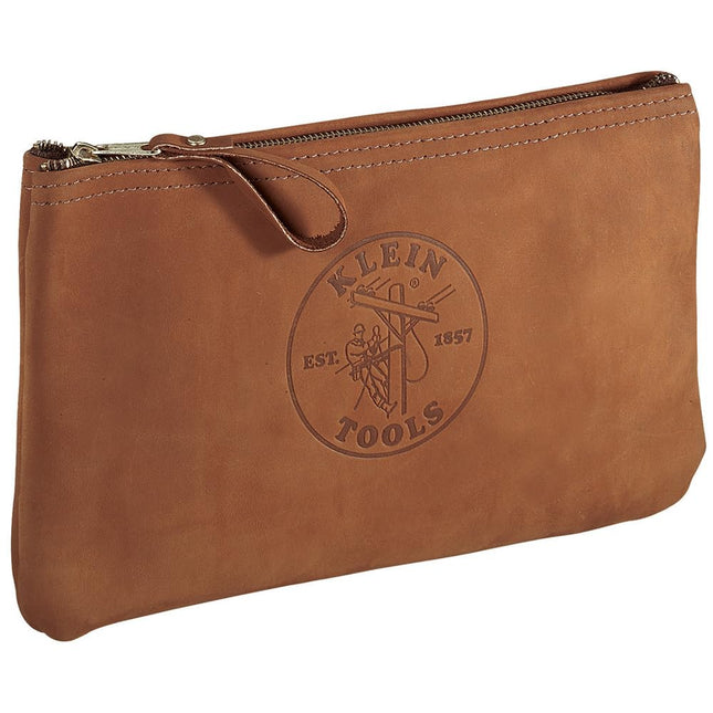 Klein Tools 5139L Zipper Bag, Top-Grain Leather Tool Pouch with Strong Zipper Close, 12-1/2-Inch, Brown