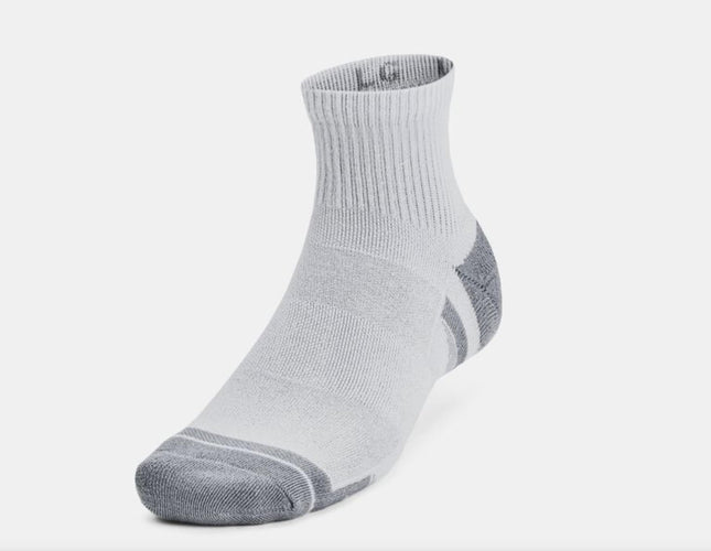 Chaussettes Under Armour Performance Tech rembourrées quart de la marque UA pour homme – Lot de 6, Noir/Blanc/Gris, Moyen