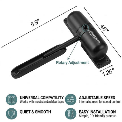 HoneSecur Safety Spring Door Closers, Adjustable Closing Door Hinge, Automatic Stopper Fire Rated, to Convert Hinged Doors to Self Closing Doors - Black