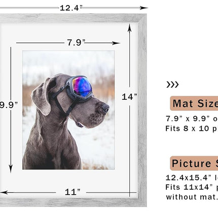 ORIVAN 11x14 Picture Frame Wood Display Picture 8x10 with Mat Vintage White