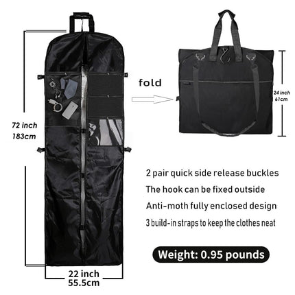 Magictodoor Waterproof Garment Bag Extra Capacity Pockets Adjustable Handle 45 Inch, 72 inch Black, 72 inches, Travel