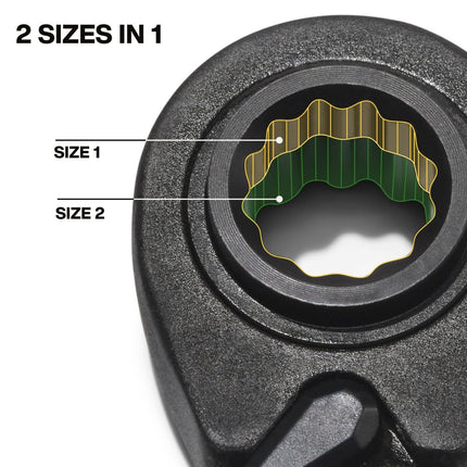Klein Tools 68216M 4-in-1 Ratcheting Wrench Set, 2-Piece, Eight Metric Hex Sizes, 8mm x 10mm, 12mm x 13mm, 14mm x 15mm, and 17mm x 19mm Box Wrench Set, 90-Tooth Ratchet, Pass-Through Design