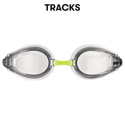 ARENA Tracks Unisex Adult Race Swimming Goggles, Standard Pool Goggles with Anti-Fog Lenses, UV Protection, 4 Interchangeable Nose Bridges, Silicone Seals