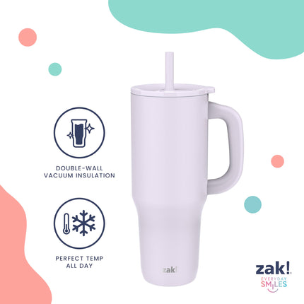 Zak Designs Sanrio Sutton, Gobelet de voyage pour la maison ou les déplacements, en acier inoxydable de 1,18 litre avec isolation sous vide, paille en silicone, poignée de transport et illustration 3D pour boissons froides (Hello Kitty)
