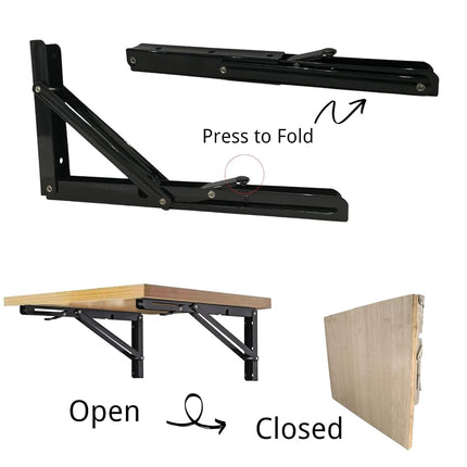 Folding Shelf Brackets 16 inch,Folding Brackets Heavy Duty Max.Load 410lb,DIY Space Saving Wall Mounted Folding Table,Pack of 2