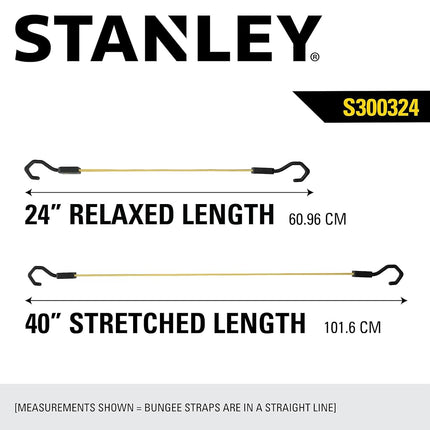 STANLEY S300324 Black/Yellow 24" Premium Flat Bungee Cord Straps, 2 Pack