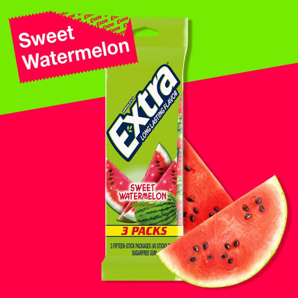Chicles sin azúcar Wrigleys Extra Sweet sabor sandía, 15 unidades, paquete de 3