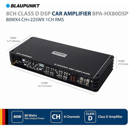 BLAUPUNKT BPAHX80DSP Système de récepteur audio de voiture avec amplificateur DSP Classe D 8 canaux et la puissance robuste des amplificateurs de la série C