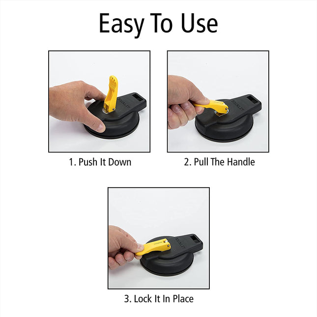 STANLEY S4004 Black/Yellow Vacuum Suction Cup - Heavy-Duty (200 lb Weight Support Limit)