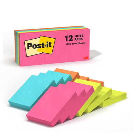 Post-it Notes 653AN Original Pads in Cape Town Colors, 1 1/2 x 2, 100-Sheet (Pack of 12)