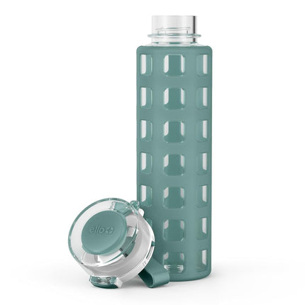 Ello Syndicate 20oz Glass Water Bottle with Flip Lid and Sleeve, Alligator