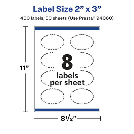 Avery Glossy Clear Oval Scalloped Labels with Sure Feed, 2" x 3", 400 Glossy Clear Labels, Print-to-The-Edge, Laser/Inkjet Printable Labels