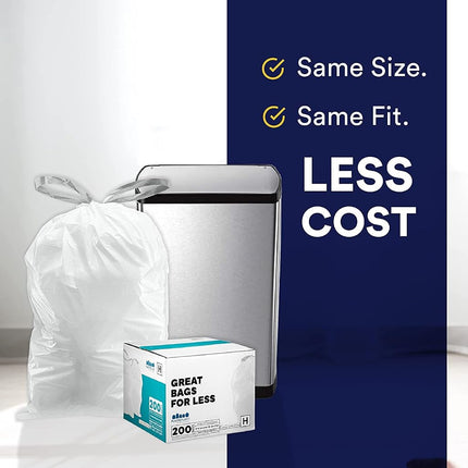 1.6 Gallon simplehuman Compatible with Simplehuman Code B, 0.5 Mil, White, 12.5"W x 15.5"H, 200/Count (8 Rolls of 25)