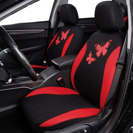 Flying Banner Butterfly car seat Covers ful Set Fashion Universal Lady Woman Female Rear Bench Split Colorized (Full Set, Red)