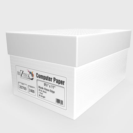 Biztek - 9 1/2" x 11" Blank Computer Continuous Paper, Clean Edge, 1 Part 20 lb. 92 Glossy Cardboard | 2,400 Sheets