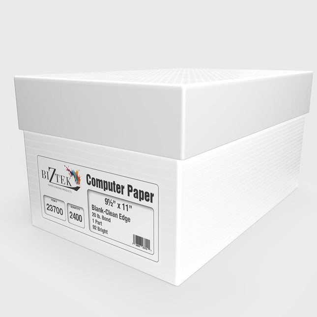 Biztek - 9 1/2" x 11" Blank Computer Continuous Paper, Clean Edge, 1 Part 20 lb. 92 Glossy Cardboard | 2,400 Sheets