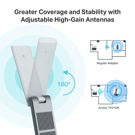Adaptateur USB Wi-Fi 6 AX1800 TP-Link pour PC de bureau (Archer TX21UH), adaptateur réseau sans fil avec 2,4 GHz, 5 GHz, MU-MIMO, OFDMA, antenne bi-bande à gain élevé 5 dBi, WPA3, prend en charge Windows 11/10