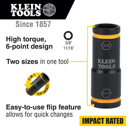 Klein Tools 66075 Impact Driver Flip Socket, 11/16- and 5/8-Inch Sizes, Use with Klein Tools Compact Impact Wrenches BAT20CW, BAT20CW1