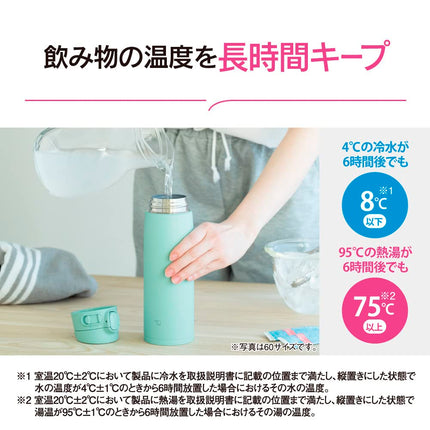 Zojirushi SM-VA72-AM Botella de Agua, Taza de Acero Inoxidable de Un Toque, Sin Costuras, 720 ml, Azul Menta