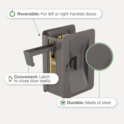 RICHELIEU Hardware 1701ORBPSBC Onward Pocket Door Pull with Privacy Lock, Rectangular, 3-7/32 in (82 mm), Oil-Rubbed Bronze
