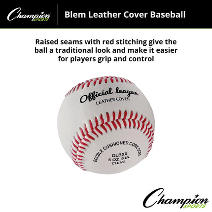 Champion Sports Leather Baseball Set: Dozen Indoor/Outdoor Genuine Leather Official League Baseballs for Practice Training or Real Game - OLBXX Pack of 12