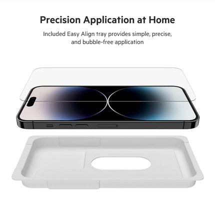 Belkin TemperedGlass iPhone 14 Pro Max Screen Protector, AntiMicrobial-Treated, Easy Bubble Free Application with Included Installation Guide Tray, 9H Hardness Tested