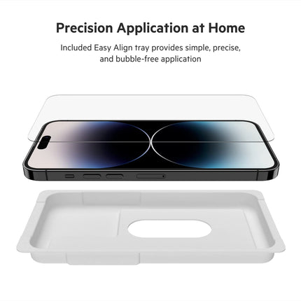 Belkin TemperedGlass iPhone 14 Pro Max Screen Protector, AntiMicrobial-Treated, Easy Bubble Free Application with Included Installation Guide Tray, 9H Hardness Tested