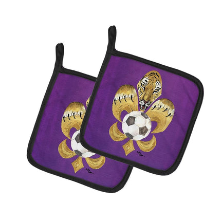 Caroline's Treasures Tigre Flor de Lis Fútbol Par de Agarraderas 8477PTHD, Tela, Multicolor