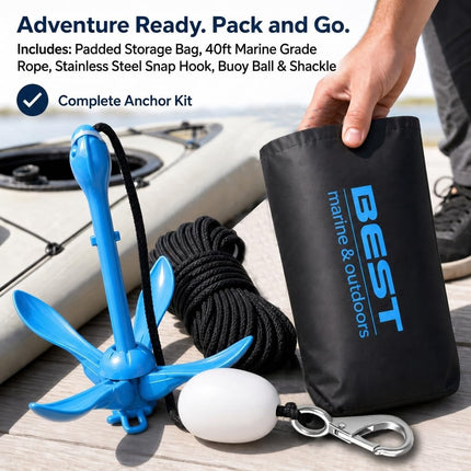 Best Marine and Outdoors Kayak Anchor, 1.6 Kg Anchor System Kit for Kayaks, Canoes, SUP Paddle Boards & Jet Skis, Fishing, Boating & Kayaking Accessories (Blue)