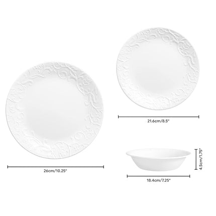 Corelle Dinnerware Set (12pc Set, Bella Faenza)-Dinner Set for 4, Includes 4 x: Plates, Side Plates & Bowls, 3 X More Durable, Half The Space & Weight of Ceramic, up to 80% Recycled Glass (1146912)
