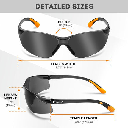 ProtectX 12-Pack Safety Glasses for Men & Women, Safety Sunglasses with Anti-Fog Scratch Resistant Wrap-Around Tinted Smoke Lenses, Non-Slip Orange Rubber Grips, ANSI Z87.1 Rated