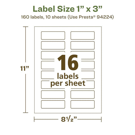 Avery EcoFriendly Matte White Recycled Rectangle Labels, 1" x 3", Print-to-The-Edge, Matte White Labels, Permanent Label Adhesive, Laser/Inkjet, 160 Printable Labels