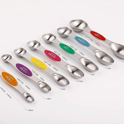 Magnetic Measuring Spoons Stainless Stee with Leveler Double Sided Teaspoons for Measurements Dry and Liquid Ingredients Set of 8 Measuring Spoons of 7