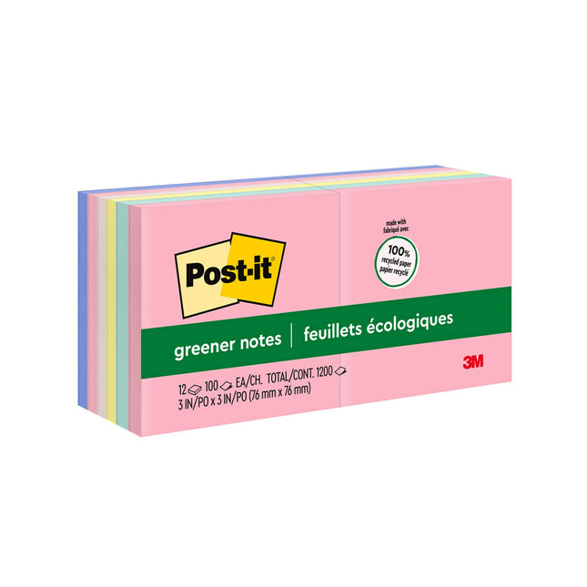 Post-it Greener Notes, 3x3 in, 12 Pads, America's 