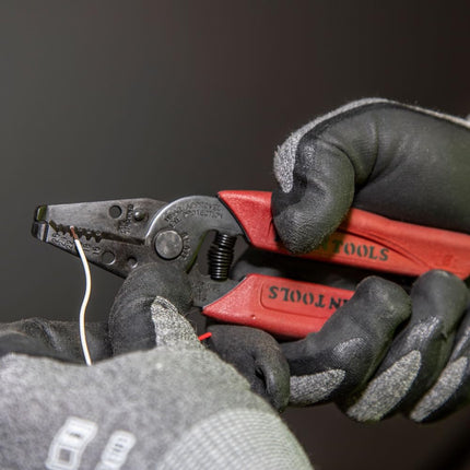 Klein Tools 11046 Wire Stripper, Wire Cutter for 16-26 AWG Stranded Wire, Compact Nose with Precision-Ground Stripping Holes, Made in USA