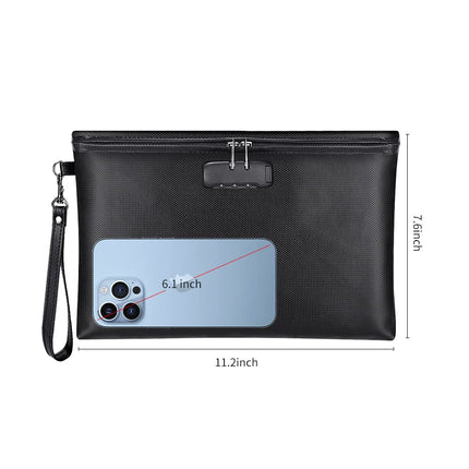 Fireproof Money Bag with Lock, ZOOPIP 11.2"x7.6" Fireproof Cash Bag with Zipper Closure, Storage Pouch for A5 Size Document, Cheque, Cash, Cell Phone, Tablet, Credit Card, Passport, Jewelry (Black)