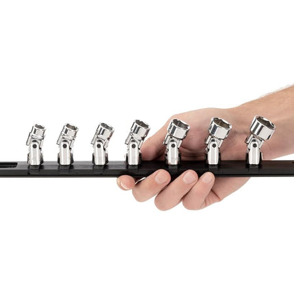 TEKTON 3/8 Inch Drive 6-Point Universal Joint Socket Set with Rail, 7-Piece (3/8-3/4 in.) | SHD91118