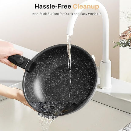 Cookware Set, Pots and Pans Set Non Stick, 12 Pcs Cooking Pot Kitchen Set with Frying Pan and Sauce Pans, Dishwasher and Oven Safe, PFAS, PFOA, PFOS Free, Black