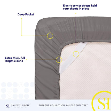 Twin Sheets - Breathable Luxury Sheets with Full Elastic & Secure Corner Straps Built In - 1800 Supreme Collection Extra Soft Deep Pocket Bedding Set, Sheet Set, Twin, Gray