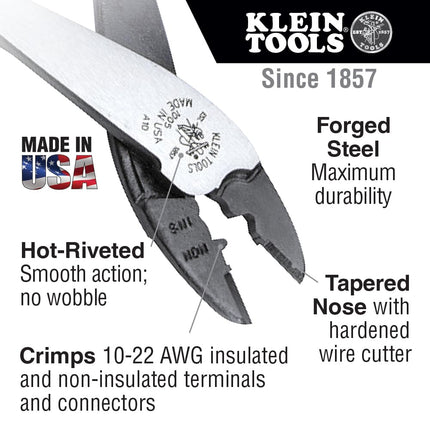 Klein 1005 Crimping and Cutting Tool for Insulated/Non-Insulated Terminals, Multi-Colour