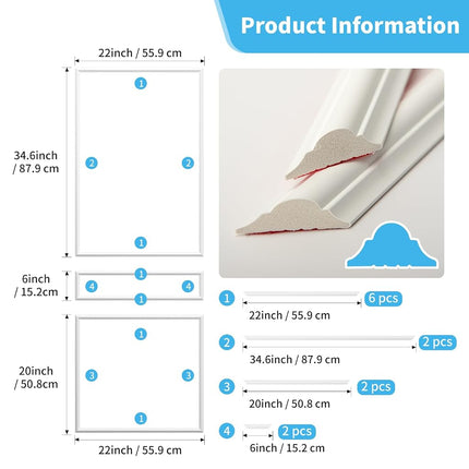 Art3d Peel and Stick Door & Wall Moulding Kit, Self-Adhesive Paintable Wainscoting Panels for Wall Decor, 1 Set-3 Frames, Top 88x56 CM & Miidle 15x56 CM & Bottom 51x56 CM